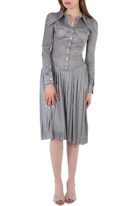 Picture of BURBERRY Grey Melange Marcella Pleated Jersey Corset Dress, Brand Size 4 (US Size 2)