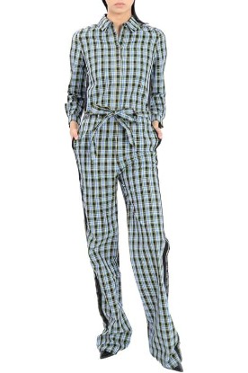 Picture of BURBERRY Ladies Azure Blue Lampton Check Tie Waist Jumpsuit