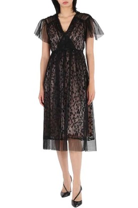 Picture of BURBERRY Ruffled Hem Embroidered Tulle Dress in Black