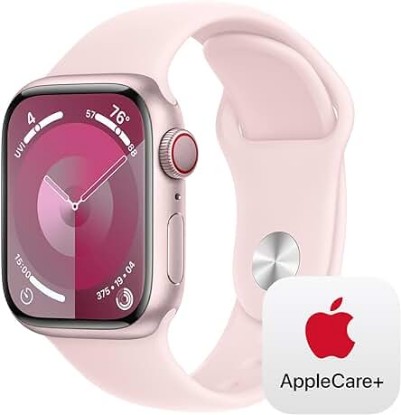 Picture of Apple Watch Series 9 [GPS + Cellular 41mm] Smartwatch with Pink Aluminum Case with Pink Sport Band M/L. with AppleCare+ (2 Years)