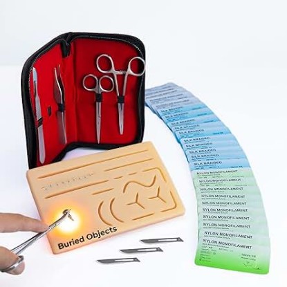 Picture of (35 pcs) Suture Practice Kit | All-Inclusive with Full Tool Kit, 25 Sutures, Realistic Skin Pad | Patented Surgery Game with Buried Objects | Top Pick by Medical and Nursing Students