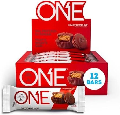 Picture of ONE Protein Bars, Peanut Butter Cup, Gluten Free Protein Bar with 20g Protein and only 1g Sugar, Snacking for High Protein Diets, 2.12 Ounce (12 Count)