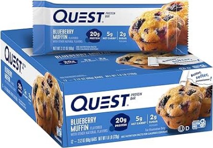 Picture of Quest Nutrition Blueberry Muffin Protein Bars, High Protein, Low Carb, Gluten Free, Keto Friendly, 12 Count (Pack of 1)