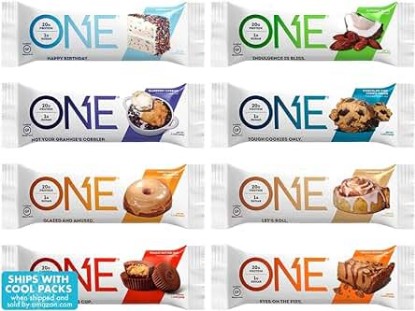 Picture of ONE Protein Bars, Sampler Variety Pack, Gluten Free 20g Protein and Only 1g Sugar, 2.12 Oz Bars (8 Count)