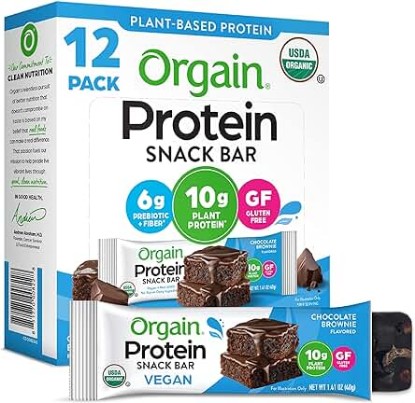 Picture of Orgain Organic Vegan Protein Bars, Chocolate Brownie - 10g Plant Based Protein, Low Calorie Healthy Snacks, No Lactose or Soy Ingredients, Gluten Free, Non-GMO - 1.41 Oz (Pack of 12)