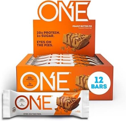 Picture of ONE Peanut Butter Pie, New and Improved Recipe, Gluten Free Protein Bars with 20g Protein and only 1g Sugar, Guilt-Free Snacking for High Protein Diets, 2.12 oz (12 Count)