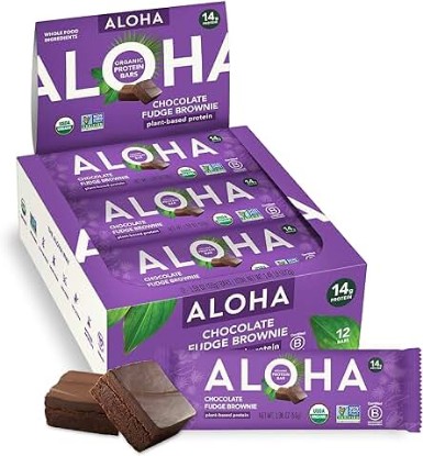 Picture of ALOHA Organic Plant-Based Protein Bars | Chocolate Fudge Brownie | Vegan, Gluten-Free, Paleo, Low-Carb, Non-GMO, Soy-Free, 12 Count