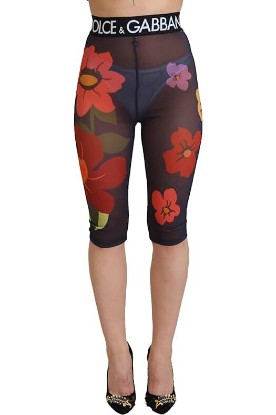 Picture of Dolce & Gabbana Black Floral Leggings Stretch Waist Pants IT40|S