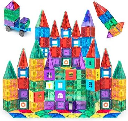 Picture of Playmags 150-Piece Magnetic Tiles Building Set – 3D Magnet Building Blocks, Creative Imagination, Inspirational, Educational STEM Toys for Kids with 1 Car