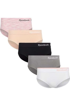 Picture of Reebok Women's Underwear - Seamless Hipster Briefs (5 Pack), Size Small, Pink Space-dyeRose DustWhiteQuiet ShadeBlack