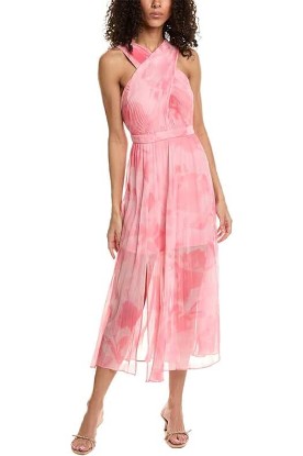 Picture of Ted Baker Cross Front Pleated Midi Dress Coral 2 (US 6)