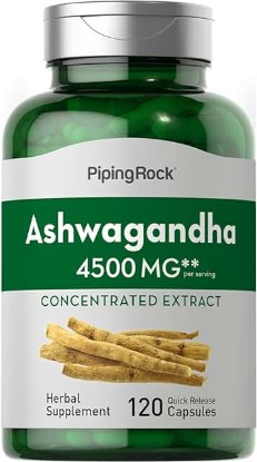 Picture of Piping Rock Ashwagandha Capsules 4500mg | 120 Count | Concentrated Root Extract | with Black Pepper | Herbal Supplement | Non-GMO, Gluten Free