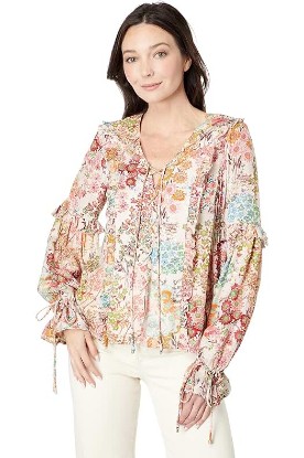 Picture of Ted Baker Marrlaa Ruffle Blouse with Lace-Up Detailing Pale Orange 0 (US 2)