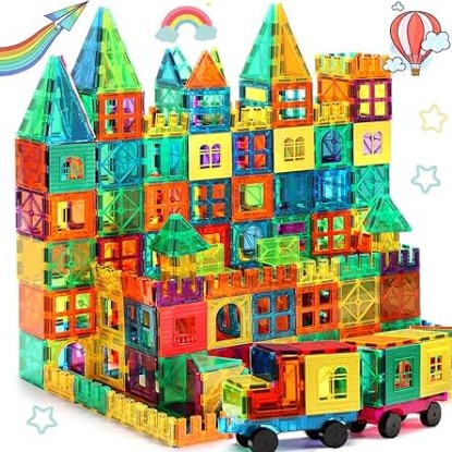 Picture of Magnetic Tiles, 100PCS Building Blocks, Magnets Building Set, STEM Toys Christmas Toy Gift for Kids Boys and Girls