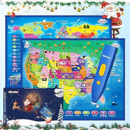 Picture of Bilingual Interactive for Kids Talking USA Map World Map for Kids Learning, Geography Toys Games Educational Electronic Map Personalized Gift/Toys for 4 5 6 7 8 9 10 Year Old Girls/Boys