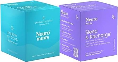 Picture of NeuroGum Energy Caffeine & Melatonin 1 mg Mints (144 Pieces) - Sugar Free with L-theanine + Natural Caffeine + Vitamin B12 & B6 - Fast Dissolve Sugar Free Mints with Chamomile & Lemon Balm