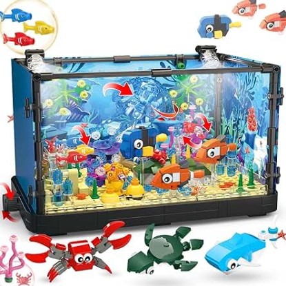 Picture of Fish Tank Building Block, Lighting Aquarium Building Sets for Adults and Kids Including Ocean Jellyfish, Dolphin, Turtle, Crab, Animal Building Toys for Boys Age 8-12, 725pcs