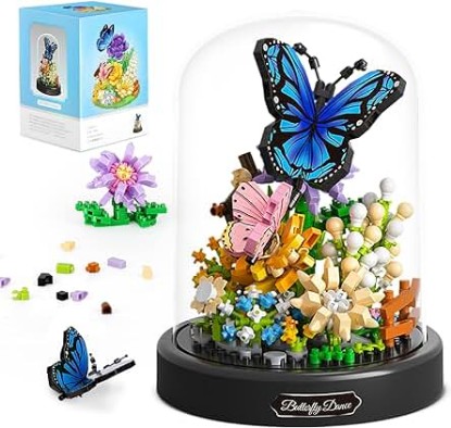 Picture of QLT Flower Bouquet Building Kit for Adults, 530 PCS Animals Flowers Botanical Collection Mini Building Blocks Set, Valentine's Day for Her Mom Women Wife Girlfriend (Butterfly)