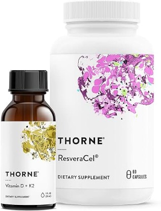 Picture of THORNE Cellular Support Bundle - Vitamin D + K2 Liquid and ResveraCel - Support Healthy Bones, Muscles, and Aging