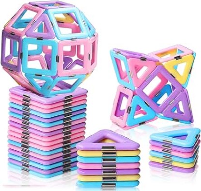 Picture of Magnetic Blocks Toys for 3 4 5 7 8+Year Old Boys Girls Upgrade Macaron Magnetic Tiles Set for Kids Age 3-5 STEM Creativity/Educational Building Blocks Toys for Toddlers Children Age 4-8 Birthday Gifts