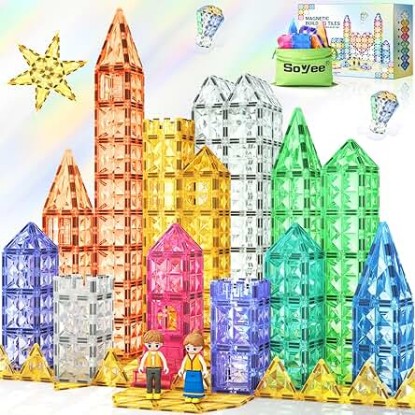 Picture of 82PCS Magnetic Tiles with Dolls, Magnet Castle Building Toys for 3-8 Years Old, STEM Learning Toys & Birthday Gifts for Boys & Girls, Encourage Fine Motor Skills