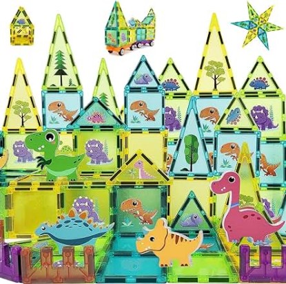 Picture of Dinosaur Magnetic Tiles, Creative Animals Magnet Building Toys for Kids, STEM Learning Educational Toys for Toddlers, Preschool Construction 3D Building Blocks for Boys Girls Ages 3+