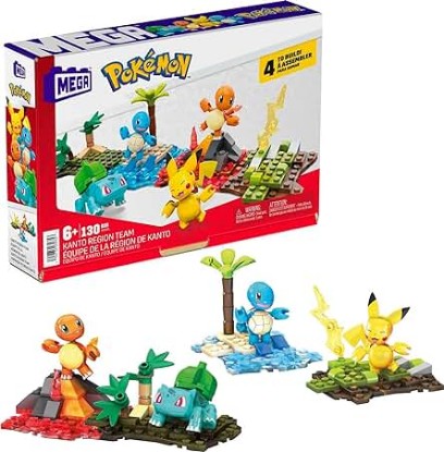 Picture of Mega Pokemon Action Figure Building Toys Set, Kanto Region Team with 130 Pieces, 4 Poseable Characters, Gift Ideas for Kids