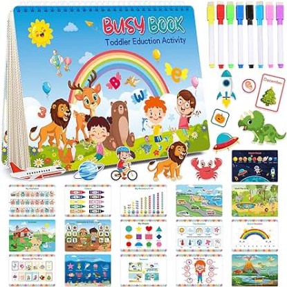 Picture of XSS Montessori Busy Book for Toddlers 3+, Kindergarten Prek Preschool Learning Activities with 32 Themes Learning and Coloring Books, Educational Learning Toys for 3 4 5 Year Old Kids Girls and Boys