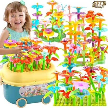 Picture of Eaciilee Flower Garden Building Toddler Toys for 3, 4, 5, 6 Year Old Girls, Build A Garden Blocks Stacking Toys with Storage Box, Educationcal Activity Preschool Birthday Gift for Kids(139 PCS)