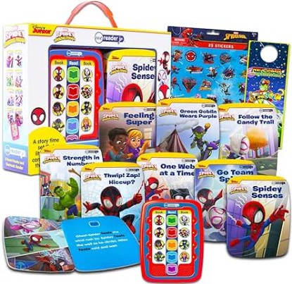 Picture of Spidey and His Amazing Friends Me Reader Electronic Reader 8 Book Bundle - Spidey Books for Toddlers, Babies Featuring Spiderman, Miles Morales, and More with Stickers | Marvel Spiderman Learning Toys