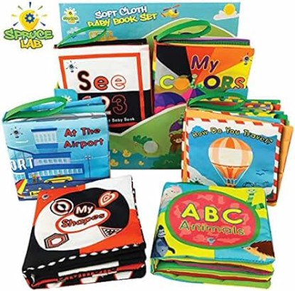 Picture of Educational Soft Baby Books - 6 Cloth Book Set - Early Learning Sensory Development for Babies - Crinkle Touch and Feel Toddler Toy - High Contrast Infant Toys - Boy/Girl Baby Shower 0-2 yr