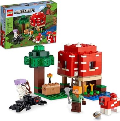 Picture of LEGO Minecraft The Mushroom House Set, 21179 Building Easter Toy for Kids Age 8 Plus, Gift Idea with Alex, Mooshroom & Spider Jockey Figures