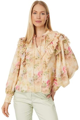 Picture of Ted Baker Helenoh Ruffle Detail Shirt with Neck Tie Tan 1 (US 4)