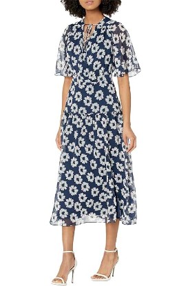 Picture of Ted Baker Marllee Fit-and-Flare Tiered Midi Dress Dark Navy 0 (US 2)