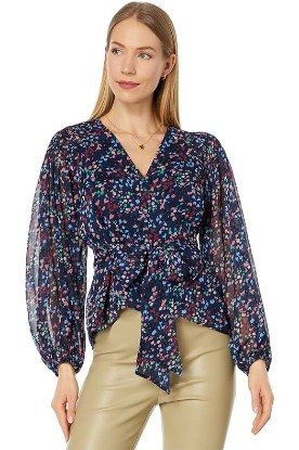 Picture of Ted Baker Tariaa Smocked Wrap Top with Blouson Sleeves Dark Navy 2 (US 6)