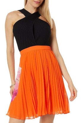 Picture of Ted Baker Amariee Cross Front Pleated Dress with Knit Bodice Bright Orange 6 (US 14)