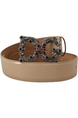 Picture of Dolce & Gabbana Vintage-Brass Logo Pearl Embellished Women's Belt