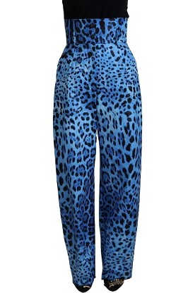 Picture of Dolce & Gabbana Blue Leopard Print High Waist Pants IT40|S