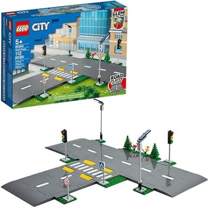 Picture of LEGO City Road Plates 60304 - Building Toy Set, Featuring Traffic Lights, Trees, Glow in The Dark Bricks, Combine City Series Sets, Great Gift for Kids, Boys, and Girls Ages 5+