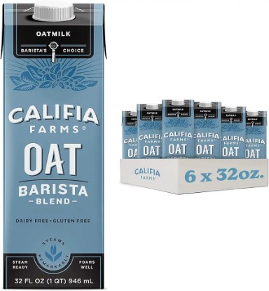 Picture of Califia Farms - Oat Barista Blend Oat Milk, 32 Oz (Pack of 6), Shelf Stable, Dairy Free, Plant Based, Vegan, Gluten Free, Non GMO, High Calcium, Milk Frother, Creamer, Oatmilk