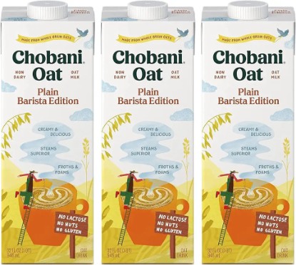 Picture of Chobani Oat Milk, Plain Oat Barista Edition, Shelf Stable Non Dairy Milk, Creamer, Vegan Friendly, Gluten-Free, 32 FL OZ (Pack-3)