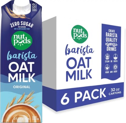 Picture of nutpods Original Barista Oat Milk - Sugar Free Non Dairy Milk Made from Oats - Keto Oatmilk Barista Blend - 70 calories, Gluten Free, Non-GMO, Vegan, Kosher, 32 fl oz (6-Pack)