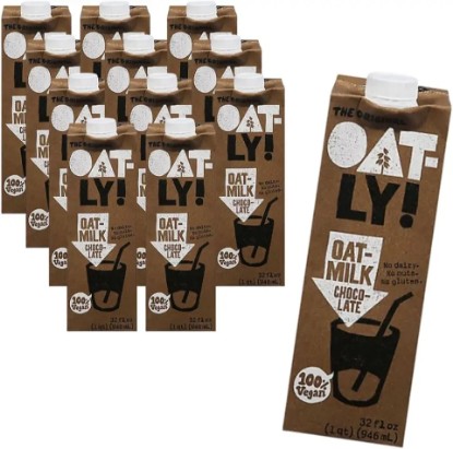 Picture of Oatley Chocolate Oat Milk, Lactose-Free, Plant-based, Vegan, 32 fl oz (Pack of 12)