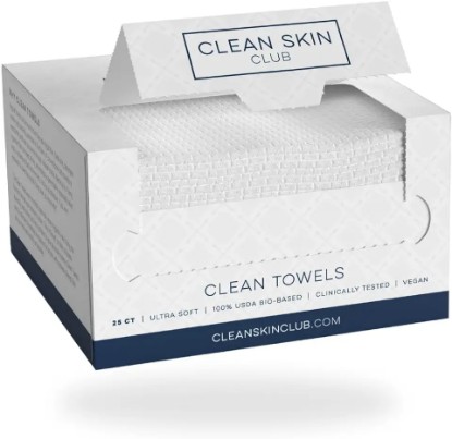 Picture of CLEAN SKIN CLUB Clean Towels™, 100% USDA Biobased Dermatologist Approved Face Towel, Disposable Clinically Tested Face Towelette, Facial Washcloth, Ultra Soft Makeup Remover Dry Wipes, 1 pack, 25 ct