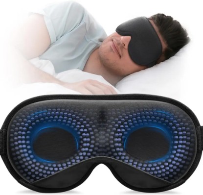 Picture of YFONG Weighted Sleep Mask, Women Men 3D Blocking Lights Sleeping Mask (4.2oz/120g), Pressure Relief Night Sleep Eye Mask with Adjustable Strap, Eye Cover Blindfold for Travel Nap Yoga, Black