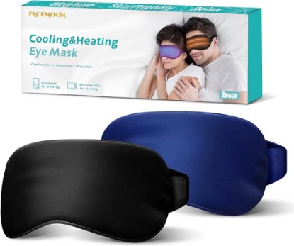 Picture of Cooling & Heating Gel Sleeping Mask - 2 Pack Weighted Eye Mask, Sleep Masks for Stye Eyes, Reusable Ice&Warm Compress Eye Cover, Blindfolds for Women, Men,Travel, Airplane, Yoga(Deep Black,Deep Blue)