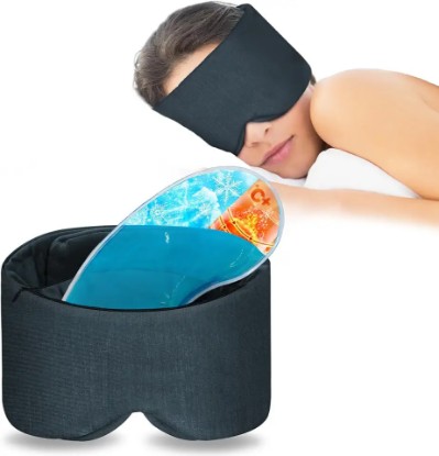 Picture of KingPavonini Sleep Mask for Women Men with Cooling/Heated Gel Pad for Dry Puffy Eyes, 100% Handmade Cotton Weighted Eye Mask for Sleeping, Light Blocking Blindfold Sleeping Mask for Home/Flight/Office