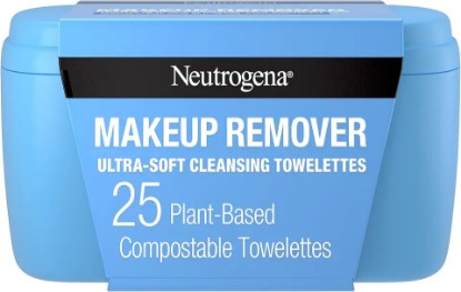 Picture of Neutrogena Makeup Remover Facial Cleansing Towelettes, Daily Face Wipes Remove Dirt, Oil, Sweat, Makeup & Waterproof Mascara, Gentle, Soap- & Alcohol-Free, 100% Plant-Based Cloth, 25 ct