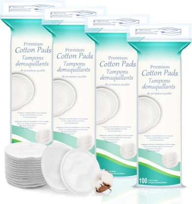 Picture of Premium Cotton Rounds for Face 400 Count - Makeup Remover Pads, Hypoallergenic, Lint-Free | 100% Pure Cotton Pads for Face Cleasing, Applying Facial Toner & Nail Polish Remover