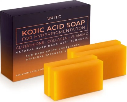 Picture of VALITIC Kojic Acid Soap for Hyperpigmentation - with Glutathione, Collagen & Vitamin C - Natural Soap Bars with Turmeric - Original Japanese Complex for Dark Spot Correction - 4 Pack